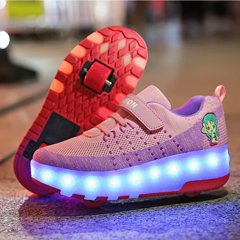 2 Колеса Детская обувь для мальчика девочка USB LED светящиеся случайные кроссовки 1
