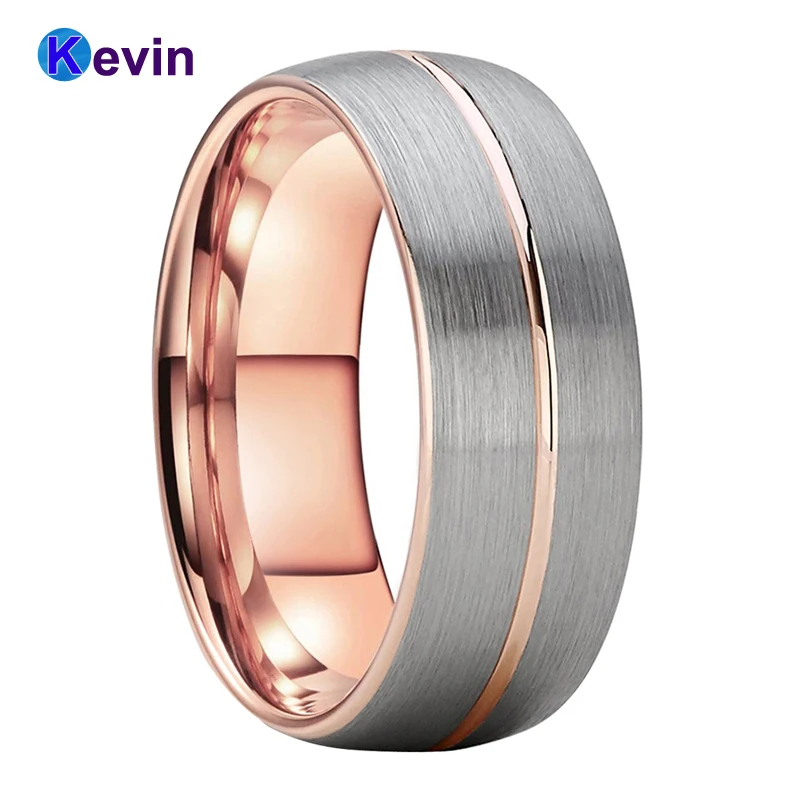 Men Women Wedding Band Tungsten Rose Gold Ring Center Line Brushed Finish 6MM 8MM Comfort Fit | Украшения и аксессуары