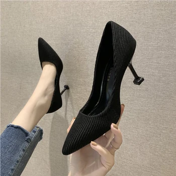 

New shallow mouth sexy women's shoes pointed high heels women's shoes fresh princess shoes exquisite knitted women's shoes