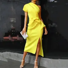 Clocolor сексуальные элегантные белые вечерние платья женские черные Клубные миди платья размера плюс на одно плечо Желтые облегающие на шнуровке модные синие