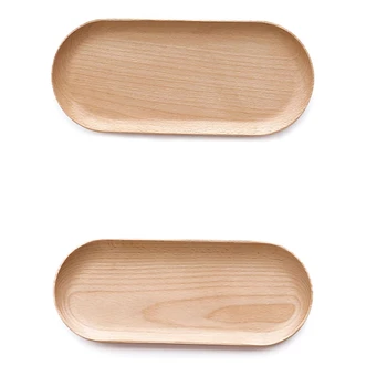 

2 Pcs Wooden Tray Dinner Plate Food Dessert Coffee Plates Storage Trays Solid Bread Snack Tray S & M