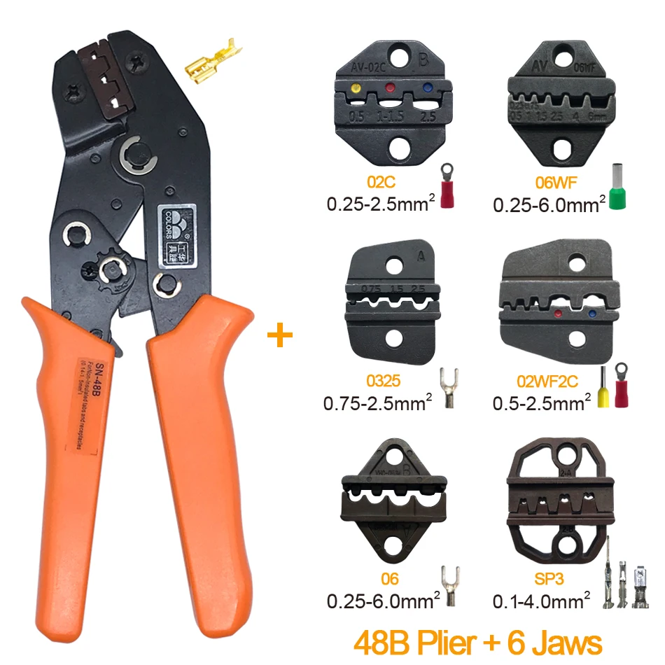 Обжимной инструмент sn-48b 9 челюсти комплект Обжимные Щипцы Для 2,54/3,96/2,8/4,8/6,3 терминалы alicate krimptang ручной инструмент
