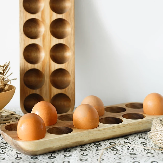 Nordic Style Natural Acacia Wood Egg Storage Box Refrigerator Egg Holder  Countertop Egg Tray Kitchen Storage Accessories Decor - AliExpress