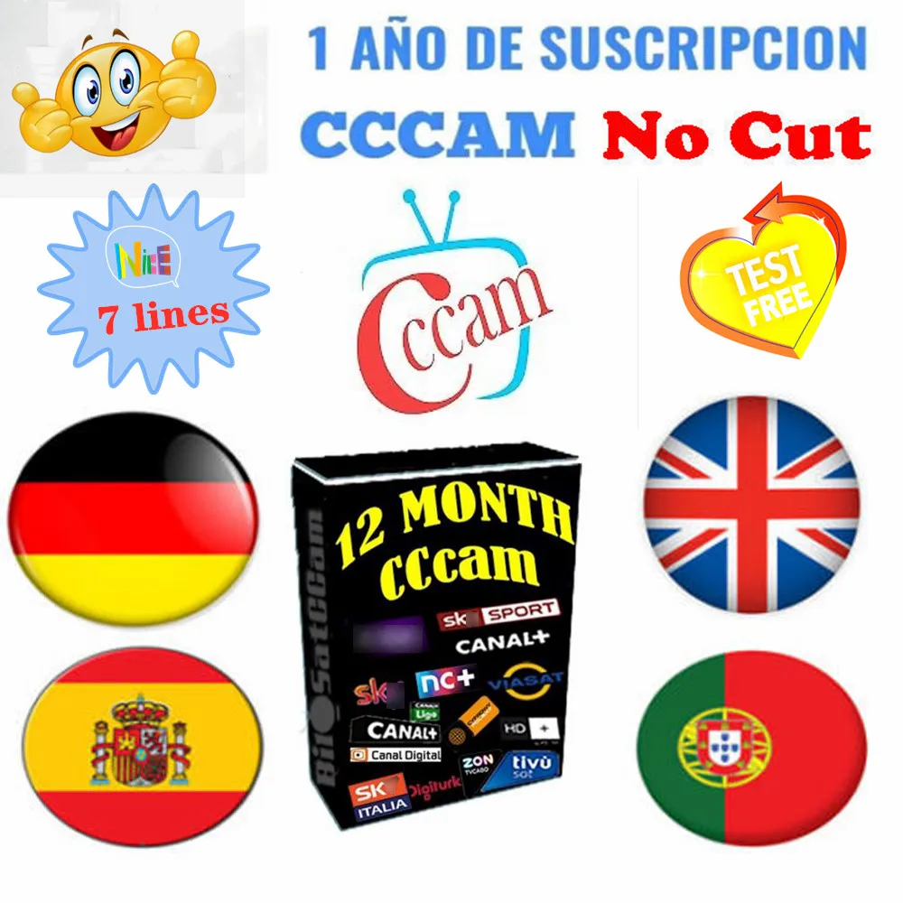 

1 Year CCCam Europe 7 lines Card sharing Server Mgcam Oscam Cccams for VU Starsat Satellite TV Receiver via usb wifi