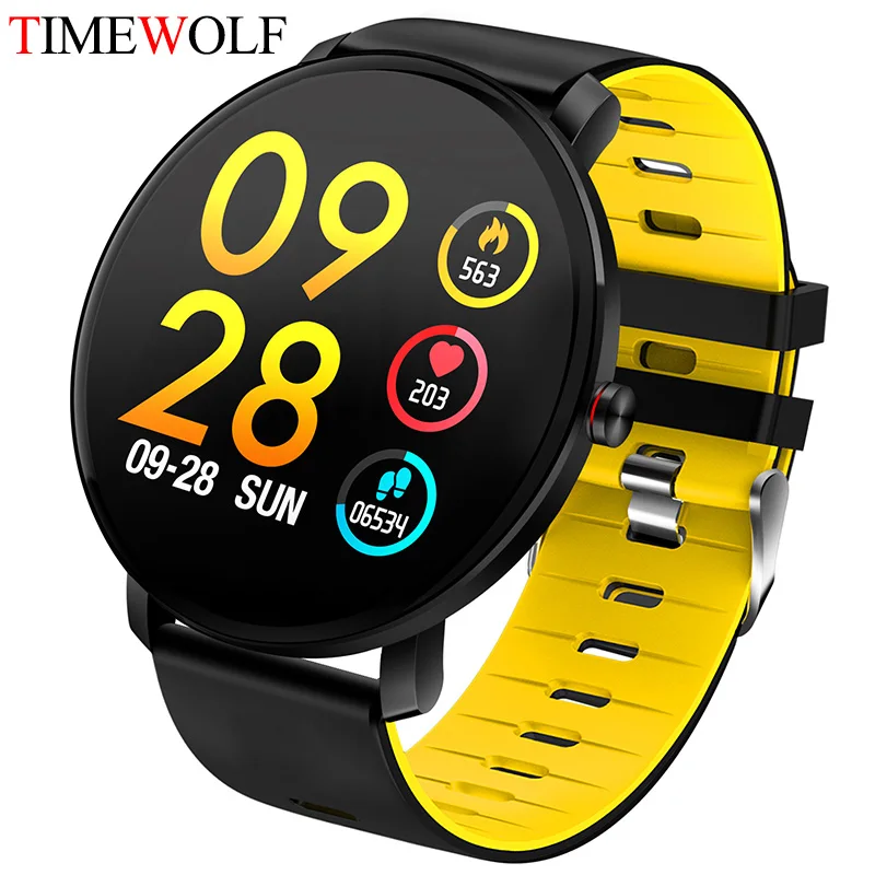 Смарт-часы Timewolf K9 Plus, мужские часы с монитором сердечного ритма, умные часы для измерения артериального давления, фитнес-трекер, спортивные Смарт-часы для Apple Iphone - Цвет: Black Yellow