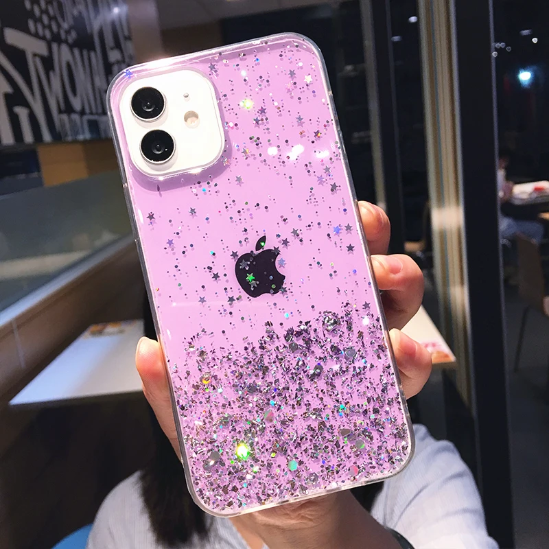 Luxury Glitter Star Sequins Bling Clear Phone Case For iPhone 13 Pro Max 12 Mini 11 XS XR X 7 8 Plus Transparent Soft Back Cover