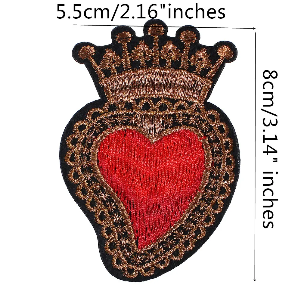 Вышитая Корона из бисера красная ручная вышивка вышитая нашивка в виде сердца