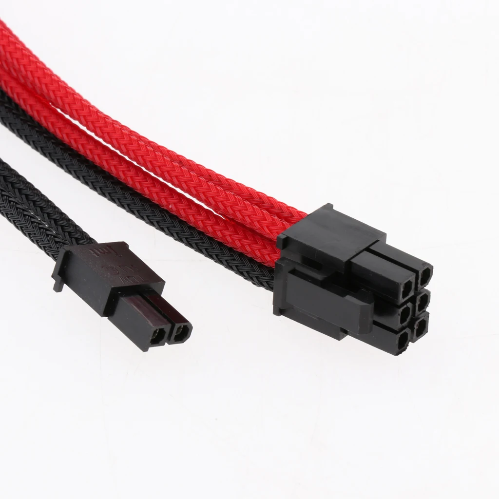 2pcs PCIE 6+2-Pin PCI Express Cable Extension 30cm Sleeved Black & Red