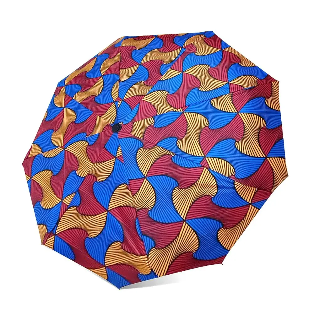 

African umbrella Windproof UV Ankara Print Umbrellas Folding Automatic Sun Umbrella with Black Coating for Business Paraguas