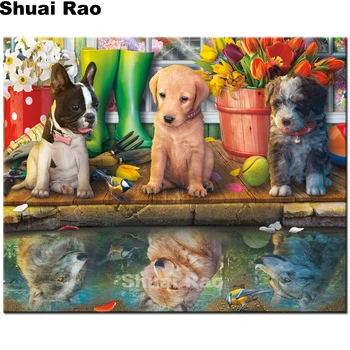 

80x60 dogs show wolf diamond painting 5d diy Diamond mosaic full square round resin diamond animal Garden tools pictures