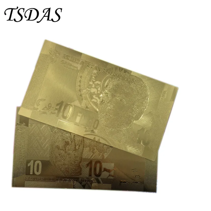 24 к Золотая банкнота Южная Африка 10 Рэнд Золотая фольга банкнота 10 шт./лот подарок в деловом стиле