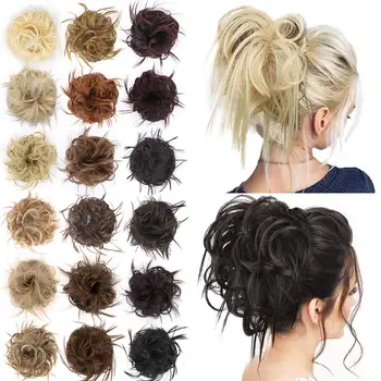 

Elastic Extensions Hair Ribbon Scrunchie Ponytail Hairpieces Donut Messy Bun for Brides Women Synthetic Hair Chignons