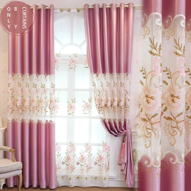 Cortinas de tela de estilo europeo para sala de Estar, comedor, dormitorio, pantalla bordada de media sombra, personalizadas, nueva cortina
