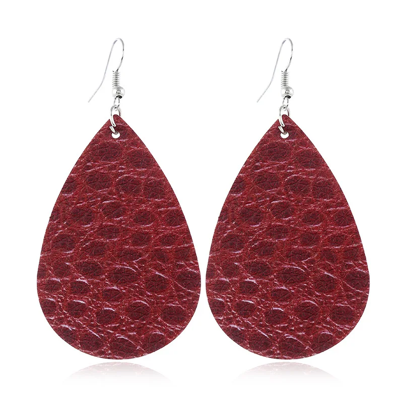 

Fashion Selling Crocodile Pattern Leather Earring 6 Colours Double Face Pattern Water Shaped Drop Earring Gift for Women Jewelry