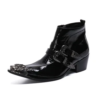 

High Top Cow Leather Shoes Crocodile Trend Men's Short Boots Martin Boots Fashion Scarpe Uomo Pointed Toe Ankle Genuine Leather