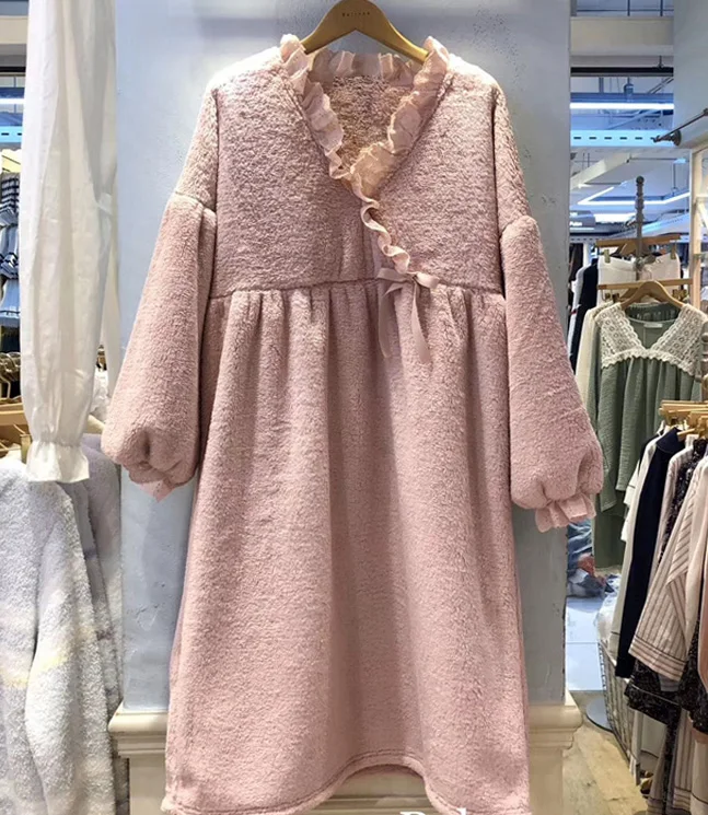 pink Женская одежда для сна, фланелевый Халат В Стиле Лолита, ночная рубашка, халат для девочек, повседневная одежда для сна, домашняя одежда - Цвет: pink