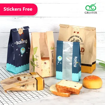 

GRUITER Bread Bags Baking Paper Bags W/Food Grade Kraft Greaseproof Paper Takeout Bag Graham Bread Toast Bag 25X16cm CX-3 100pc