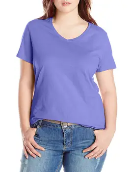 

Women's Plus-Size Short-Sleeve V-Neck T-Shirt Three Quarter