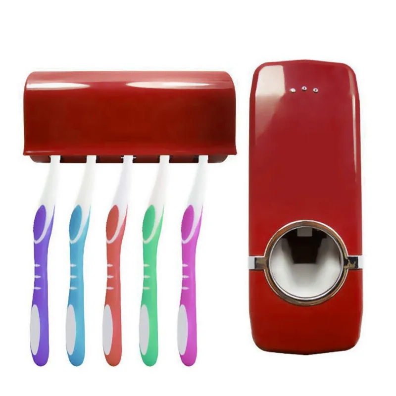 Дропшиппинг товары для дома, ванной автоматическая Зубная паста распределительная трубка зубная паста соковыжималка держатель всасывающий настенный набор для мытья - Цвет: red