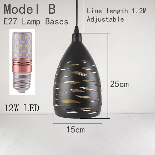 Model B Винтажная Подвесная лампа скандинавский пористый Лофт E27 с лампочкой бар/ресторан/Кофейня железные черные абажуры - Цвет корпуса: Model B