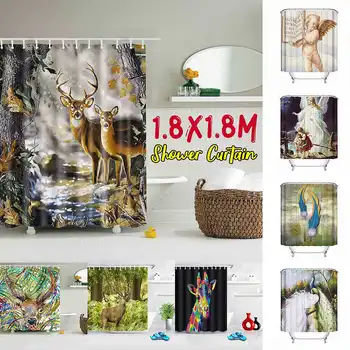

Angel feathers Peacock Elks plant deer Animal Polyester Shower Curtain Washable Decor Colorful Curtains for Bathroom Shower