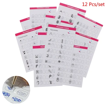 

12Sheets Nail Art Training Practice Lines Drawing Painting Template Learning Book Acrylic Gel Manicure Salon Tool