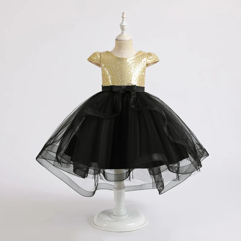 Новогоднее детское платье милое детское платье с сетчатым шлейфом для девочек, детская одежда платье принцессы ярких цветов платье с рукавами-фонариками