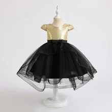 Новогоднее детское платье милое детское платье с сетчатым шлейфом для девочек, детская одежда платье принцессы ярких цветов платье с рукавами-фонариками