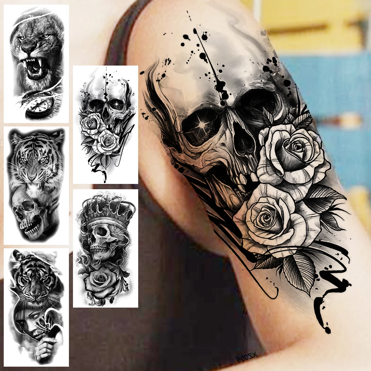 

Временные татуировки-карандаш с черепом Далией для женщин, тигр, Лев, компас, печатный фотографический предмет