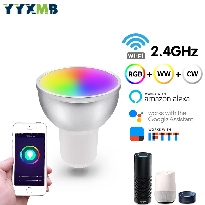 Умная Светодиодная лампа с Wi-Fi MR16 GU10 GU5.3 RGBCW поддержка ECHO/Google Home/IFTTT дистанционное