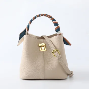 

Genuine Leather Bucket Bag Girl 2020 New Fashion Soft Leather Leather Chain Handbag with Large Capacity Slanting Bag Girl