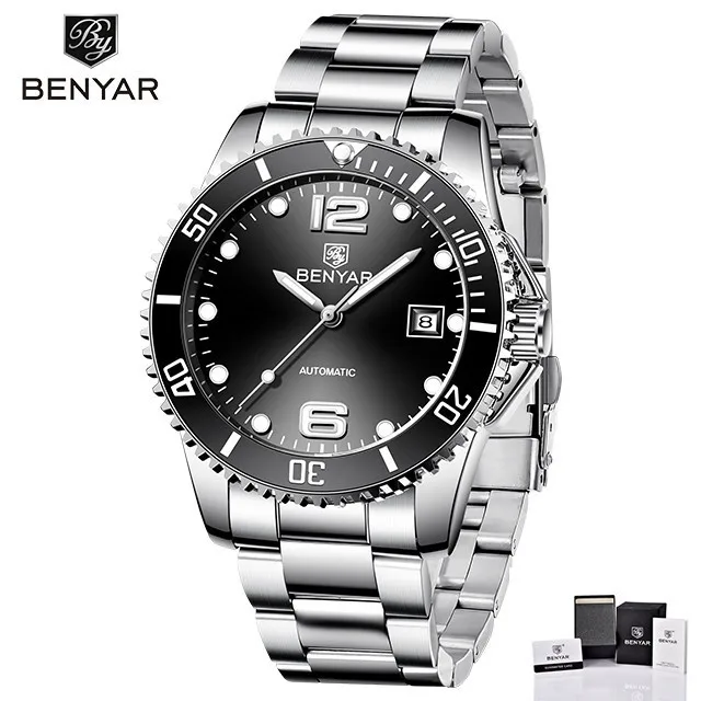 black BEYANR Tourbillon автоматические механические часы военные водонепроницаемые мужские часы лучший бренд часы из нержавеющей стали Relogio Masculino - Цвет: black