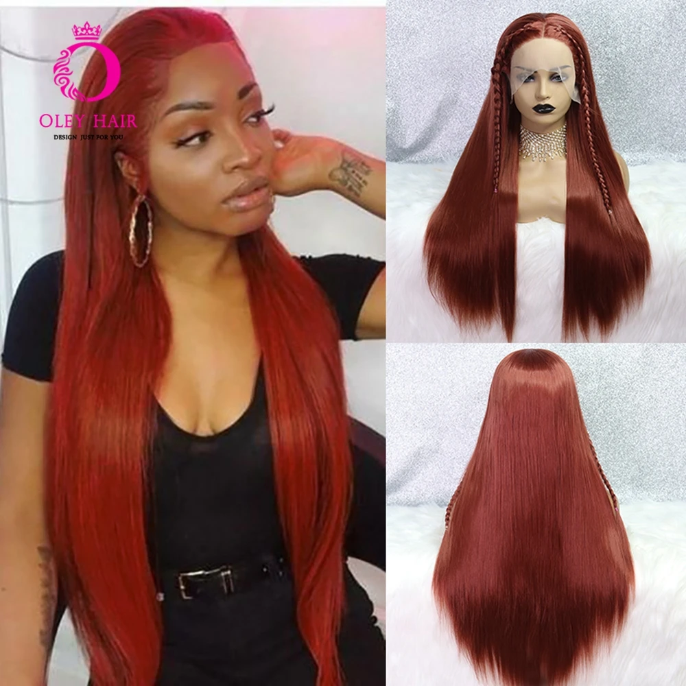 Peruca de Gengibre sem Cola Dianteira do Laço Fibra de Alta Perucas para Preto Peruca Sintético Temperatura Longa Reta Cosplay - Diário Feminino Oley 350 3 High Quality Apliques e perucas