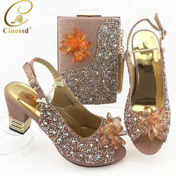 

Latest Design Nigerian Style Shoes and Bag Set Summer High Heeled Shoes for Women Italian Matching Shoe and Bag Set for Wedding