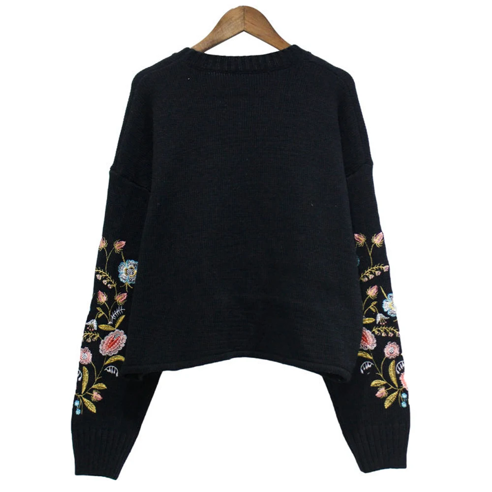 Autumn Winter New Women's Long Sleeve Knit Sweater Loose Sweater Embroidery Flowers Dropshipping turtleneck sweater