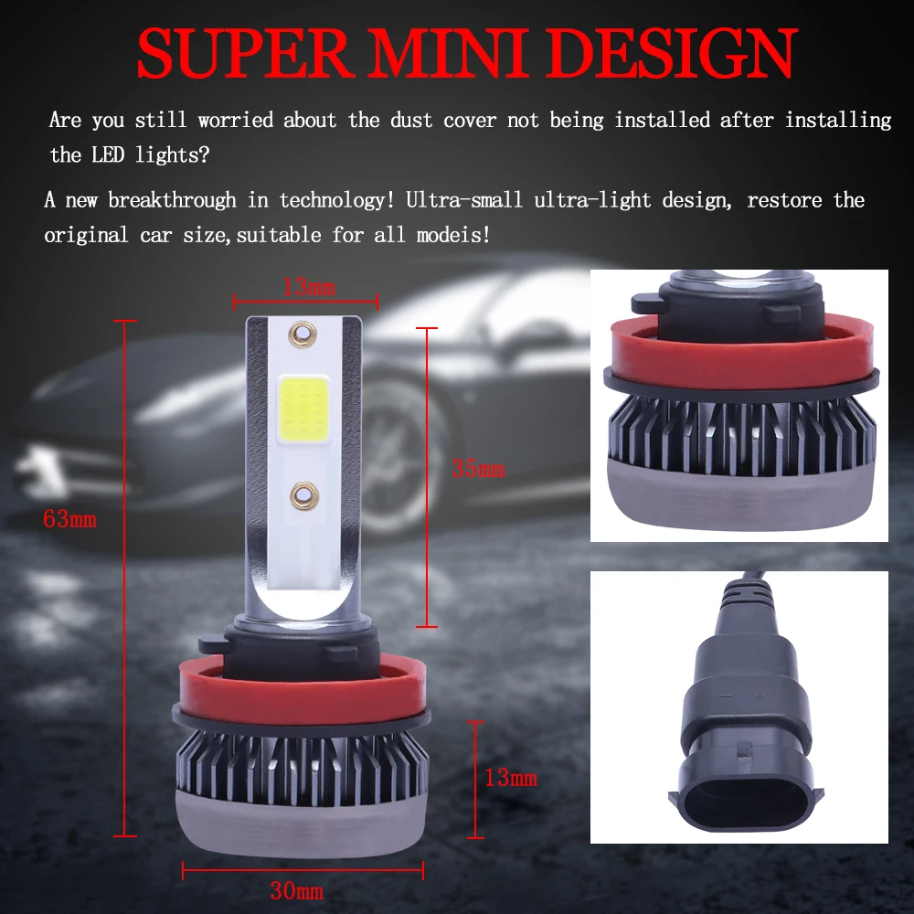 JGAUT мини модель светодиодный H7 H4 огни H11 H1 H8 H9 9005 HB3 9006 HB4 9012 Противотуманные фары