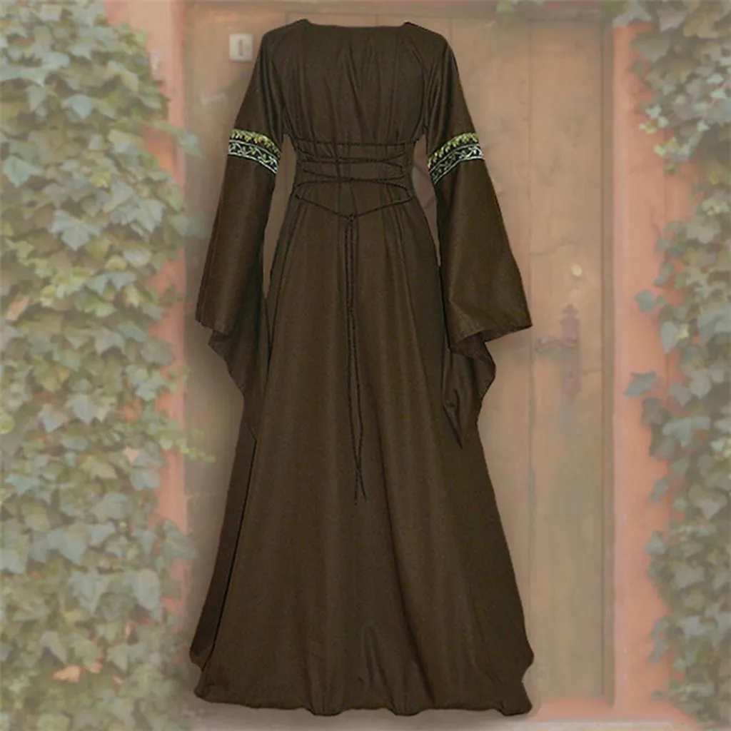 Women Celtic Medieval Floor Length Dress Cosplay Costume Carnival Middle Ages Stage Performance Gothic Court Victoria Dresses Cosplay Costume