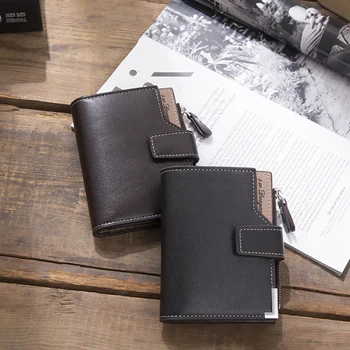 

QQD Business Men Wallet Short Vertical Male Coin Purse Casual Multifunction Card Holder Belt Bag Zipper Buckle Triangle Folding