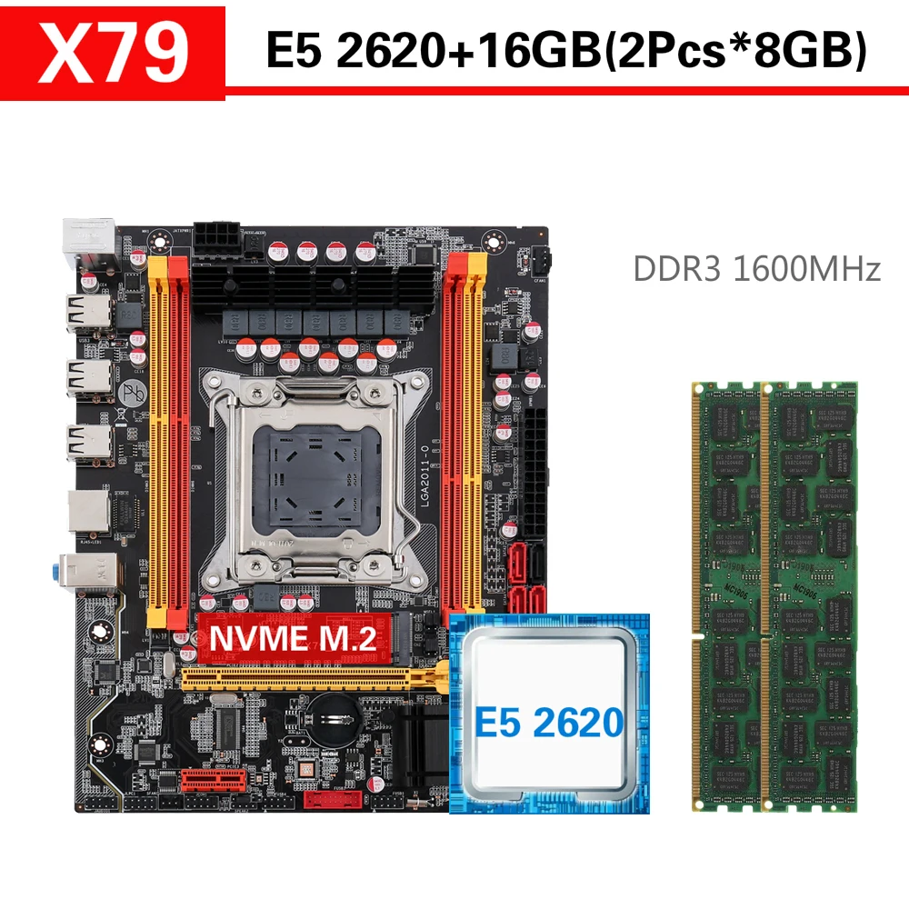 Комплект материнской платы Kllisre X79 с Xeon LGA 2011 E5 2620 2 × 8 ГБ = 16 Гб 1600 МГц DDR3 память ECC