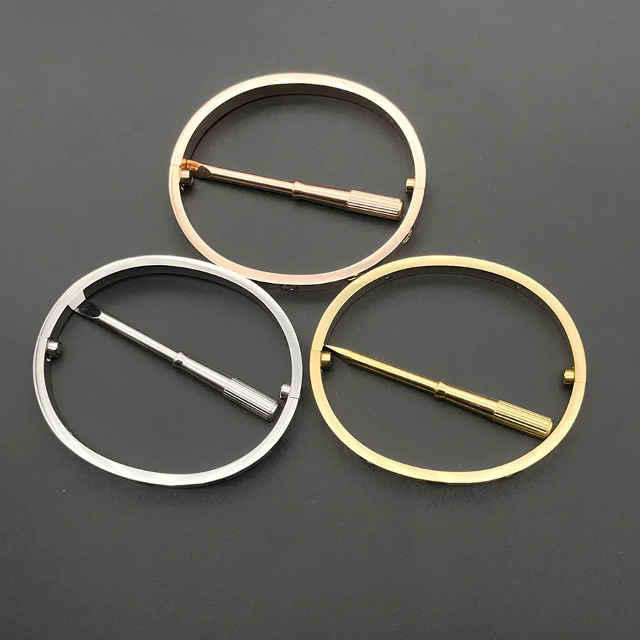 

Fashion Stainless Steel Horizontal Line screwdriver Screw Lover Bracelets Femme Crystal Bracelet Bangles For Women Men Pulseiras
