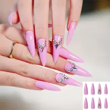 

Ballerina Manicure Tool Detachable Full Cover Wearable Nail Tips Rhinestone Fake Nails Pink Long Stiletto False Nails