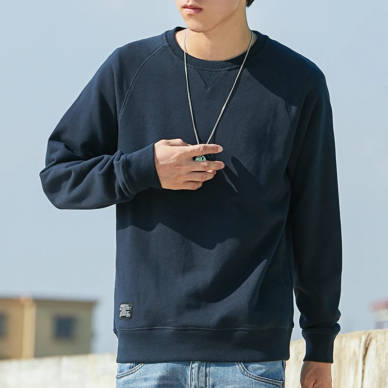 Mens Hoodies Sweatshirt Round-Neck Male Pullover Long-Sleeve Fashion-Design Casual