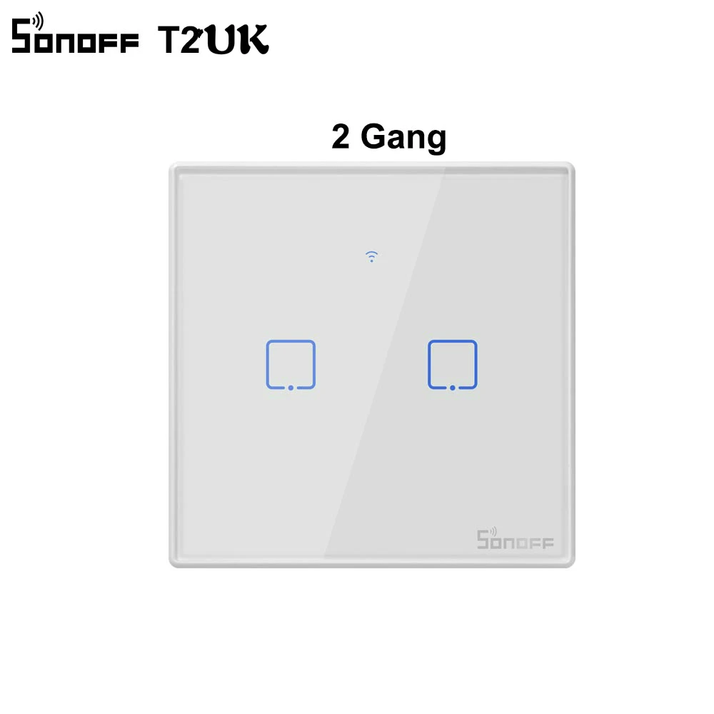 Интеллектуальный выключатель света SONOFF T1 T2 T3 TX US/EU/UK 433 RF Управление 1/2/3 основные умный дом, Wi-Fi, сенсорный настенный выключатель потолочная лампа с ИК датчиком-выключателем с Alexa Google Home - Цвет: Sonoff T2 UK 2 Gang
