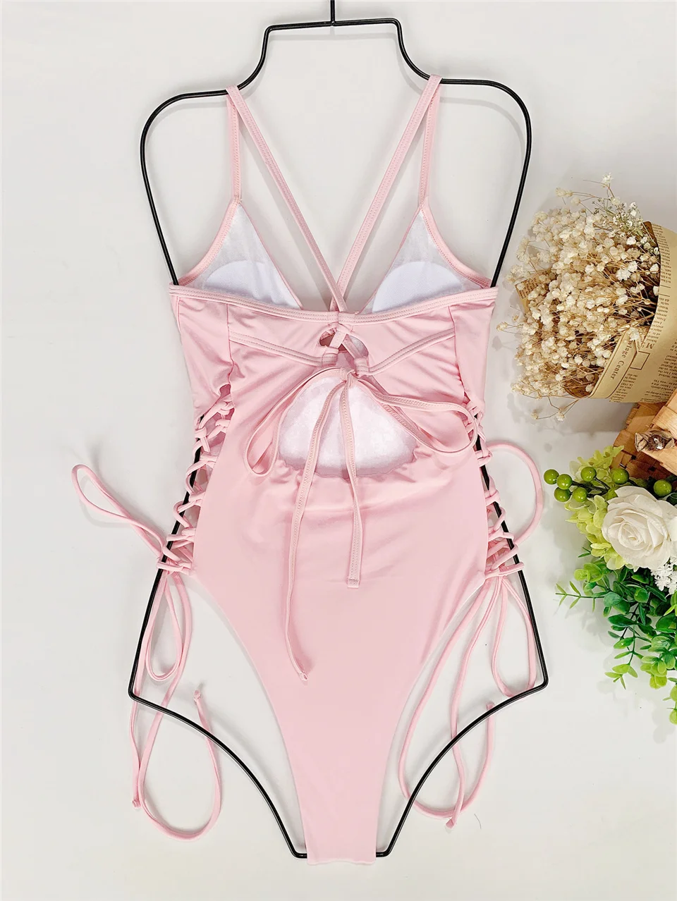 lace up side one piece swimsuit