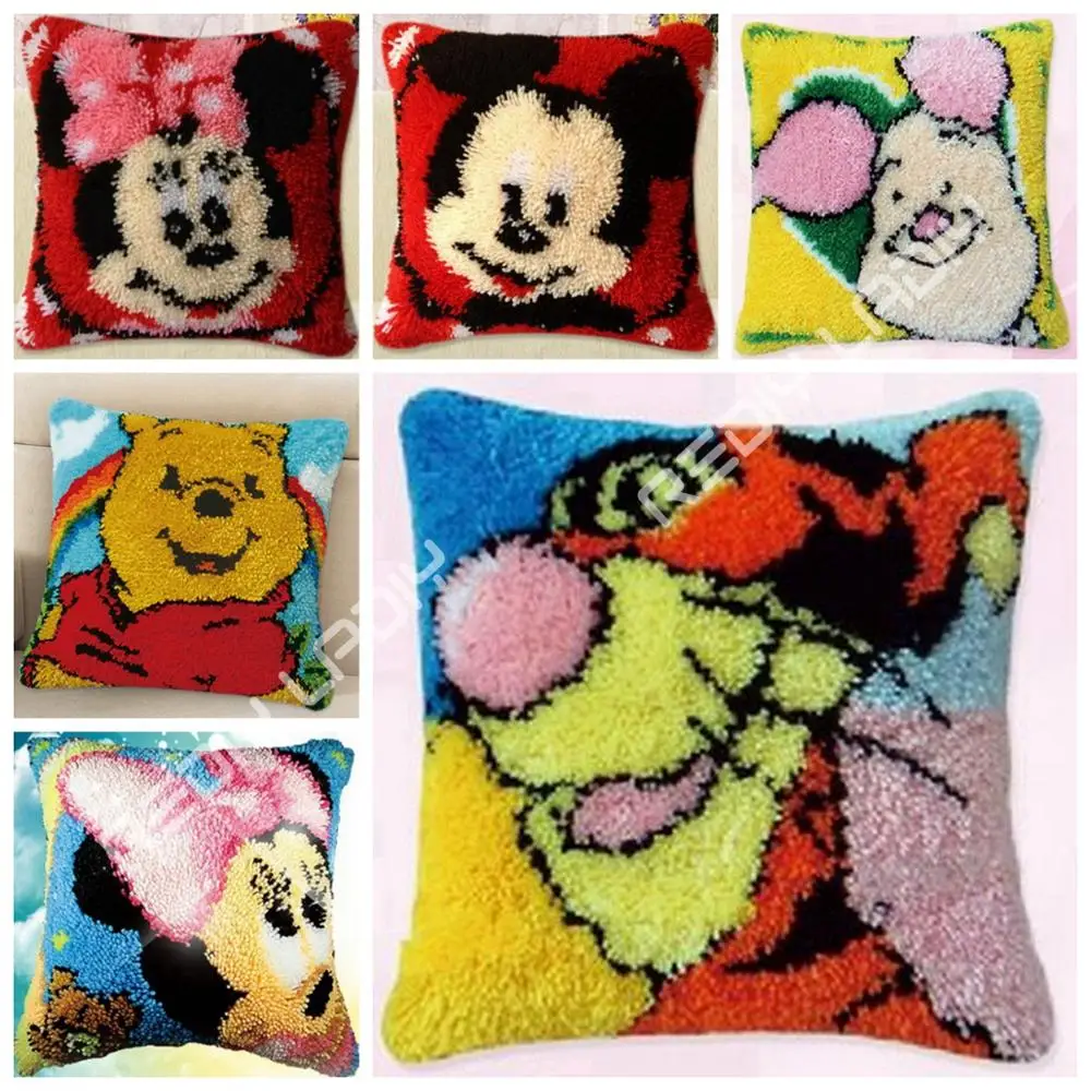 

Latch Hook Kits Micky Minnie Cushion Cover Pre-Printed Canvas DIY Yarn Crocheting Crafts Pillow Case Sofa Bed Pillows Home Decor