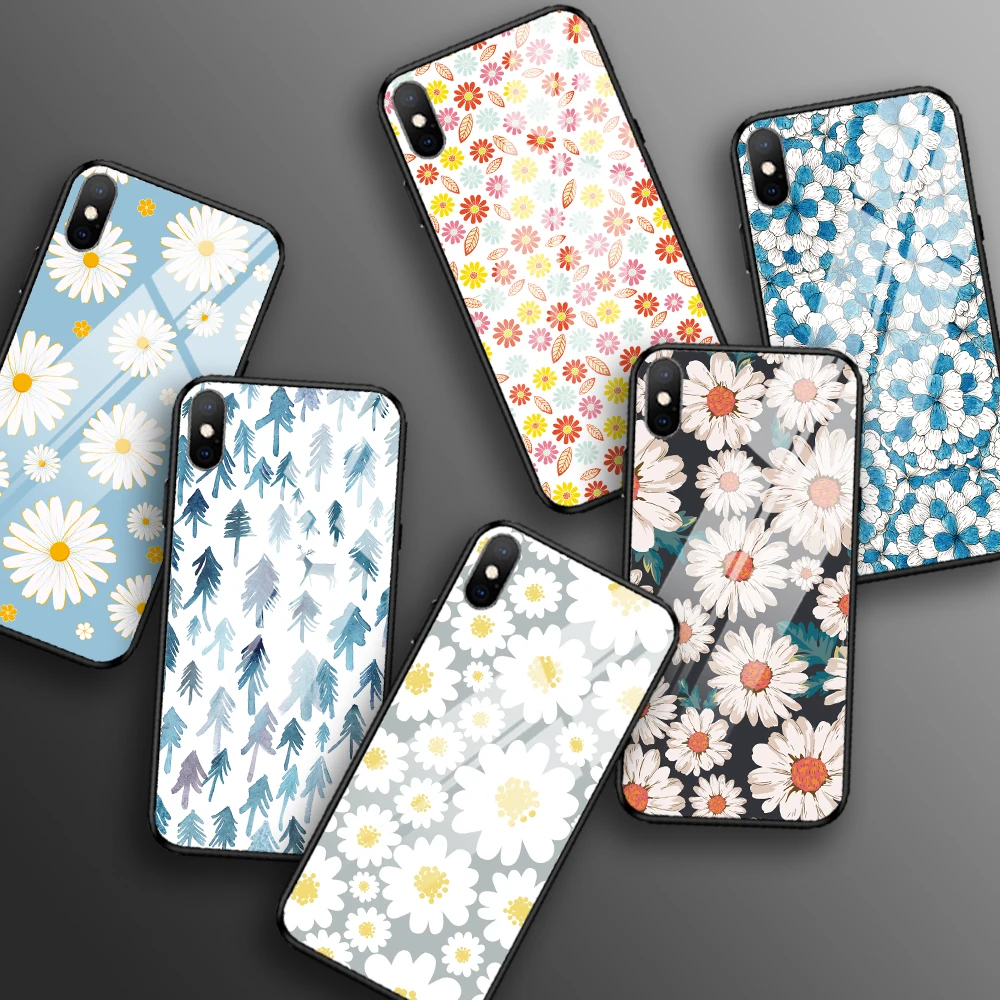 Чехол из закаленного стекла для iPhone XR X XS Max 11 Pro цветок противоударный чехол 6 6S 7 8