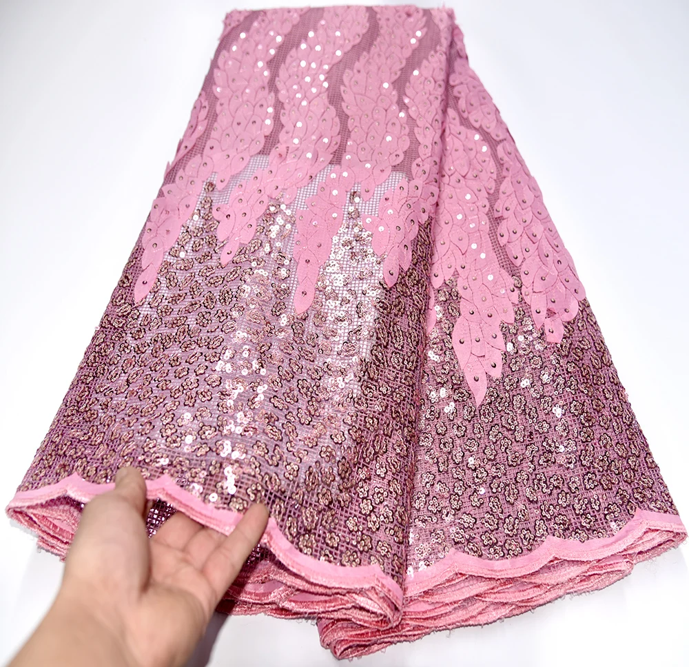 

African Nigerian Net Lace Fabric With Sequins High Quality French Mesh Lace Fabric For Wedding Sewing