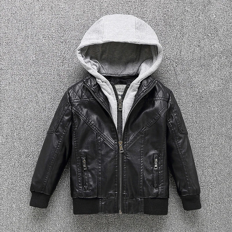 incredible Spring Boys Jacket can detached Hood Leather Winter Warm Child Coat Thicken PU Leather Casual Child