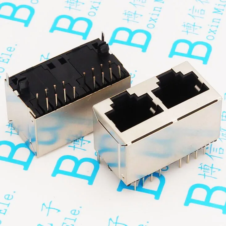 2 шт двойной рот RJ45 гнездо сетевой соединитель вертикальный 180 градусов 1*2 медный