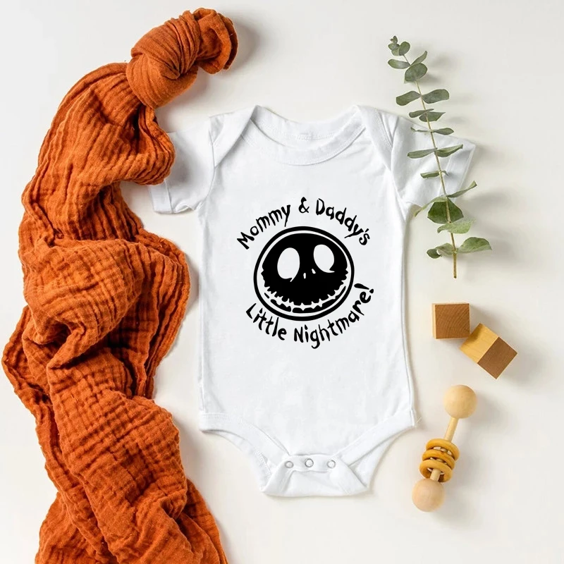 

Funny Fashion Baby Halloween One-piece Bodysuit Mommy and Daddy's Little Nightmare Print Baby Onesies Jumpsuit Clothes Outfits